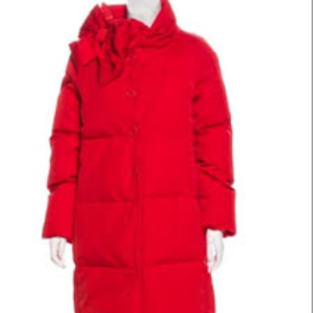 Kate Spade Red Funnel Neck Puffer coat with bow NWT sz large